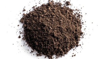 Top view of isolated pile of soil on white background