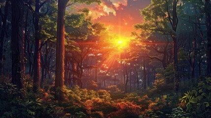 Sunset Colors in Forest Setting