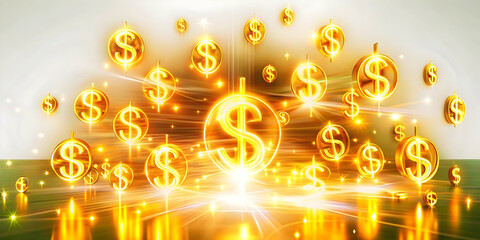 Fototapeta premium Flat Glowing Abstract Cash Flow Art with Floating Dollar Signs - Vibrant Vector Design for Financial Services and Digital Marketing