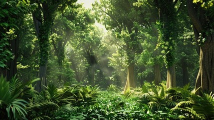 Fototapeta premium Teak tree forest adorned with green plants