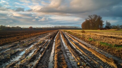 Tractor tracks on a fallow field awaiting next season