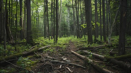 Thick forest of green with downed trees