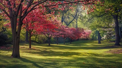 Naklejka premium Spring Trees in the Park Park s Spring Foliage