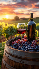 Blueberries and white wine in the vineyard