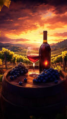 Glass of red wine with vineyard view