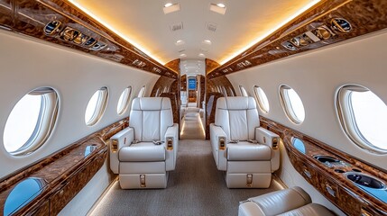 The interior of a large airplane is shown with a lot of white