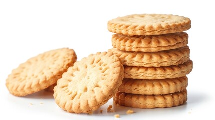 Isolated white background with stack of biscuits