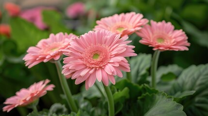 Hybrid Pink Gerbera jamesonii in bloom outside