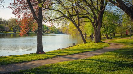 Obraz premium Scenic spring park by the river