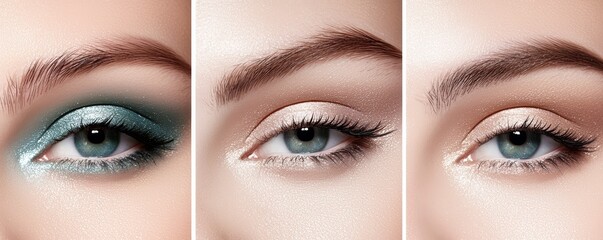 Obraz premium A collection of creamy eyeshadow swatches in Skylight Blue and Cybergem, paired with matte Escapist Green contours for a soft yet vibrant finish.