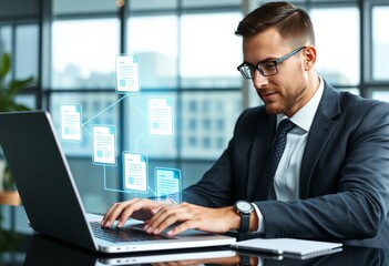 Businessman implementing invoice approval workflows and controls