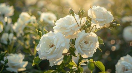 Morning blooming white roses