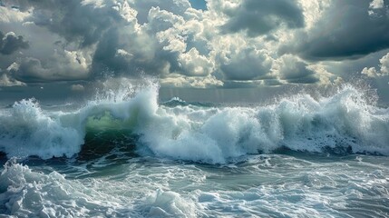 Fototapeta premium Seaside tempest large waves and clouds