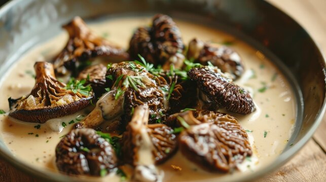 Pan cooked morels in creamy sauce
