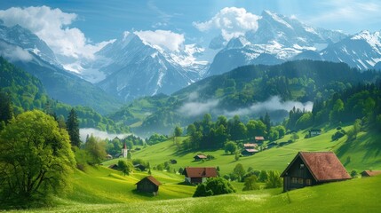 Fototapeta premium Scenic village backdrop ideal for desktop display