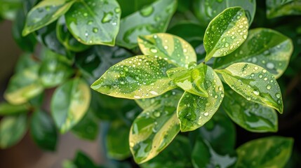 Morning plant adorned with beautiful water droplets