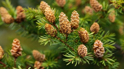 Immature seed cones of Chinese thuja also called Oriental arborvitae