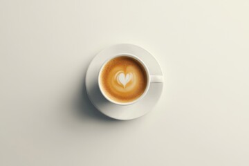 minimalist photo of cup of coffee with latte art on light background