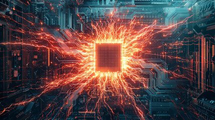 The electronic chip has a red light