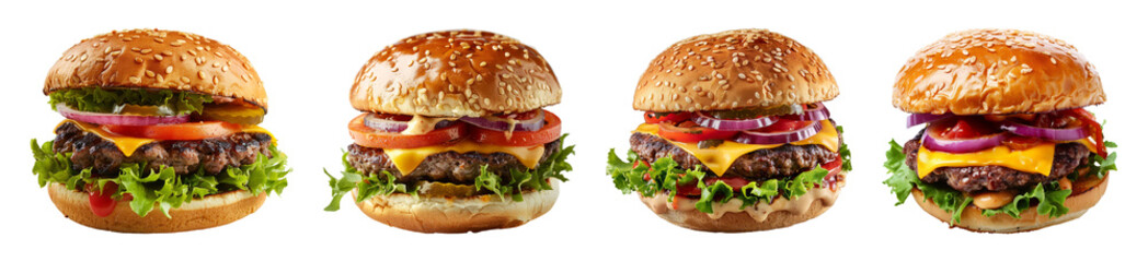 Delicious Gourmet Burgers Collection Isolated on Transparent Background