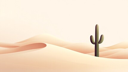 A lone cactus stands tall in a vast, sandy desert landscape under a clear sky.
