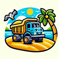 Naklejka premium tropical island with palm trees and dump truck