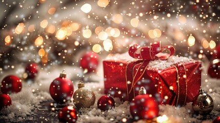 Holiday ornaments festive gift presentation background