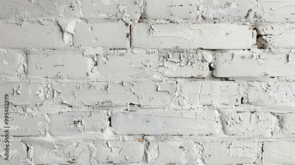 Wall mural restoring semi antique brick walls with a shabby white pattern and natural paint chip details for de