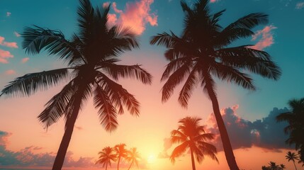 Palm tree silhouettes during sunset with a classic touch