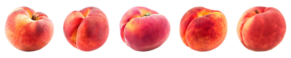 Five Fresh and Ripe Peaches Isolated on Clean White Background