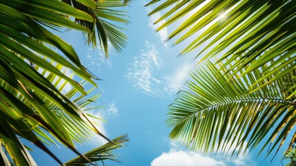 Fototapeta premium Palm leaves in Raja Ampat against a blue sky