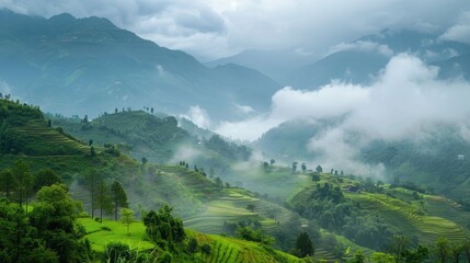 Obraz premium Mountainous region with overcast weather