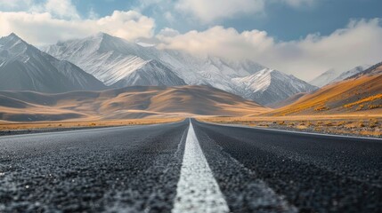 Motivational quote on blurry road and mountains backdrop