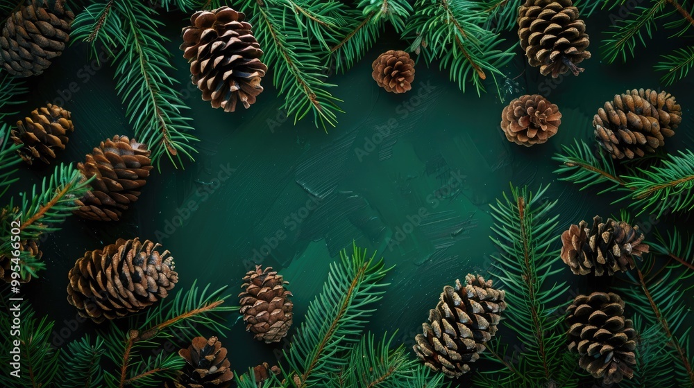 Aufkleber innovative design of festive tree branches and cones room for text nature themed new year concept fl