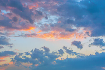 Colorful sunset sky with fluffy clouds, perfect for nature backgrounds and atmospheric wallpapers