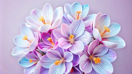 Beautiful purple and white crocus flowers in full bloom.