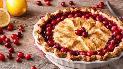 Pie made with cranberries and lemon