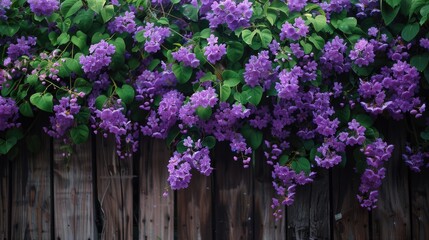 Purple Garlic Vine in Full Bloom at Fence in Chiangmai Thailand