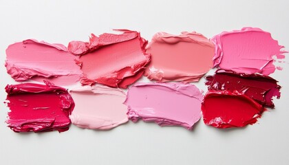 A mix of creamy Cool Pink lipsticks and lip stains, blended together to form a cohesive, soft-toned color palette.