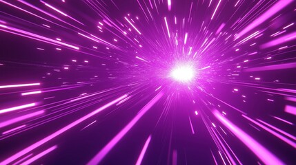Abstract background with neon speed rays. A flash of pink luminosity. The streaks of bright purple light moving across space.
