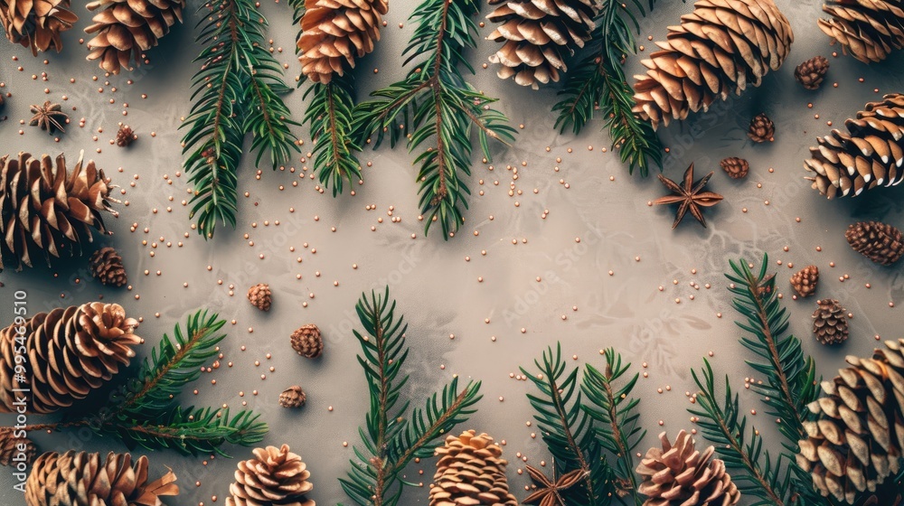 Aufkleber innovative design of festive tree branches and cones room for text nature themed new year concept fl