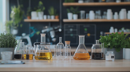 A scientist conducts experiments with glass tubes in a laboratory, showcasing the exploration of chemistry and medicine
