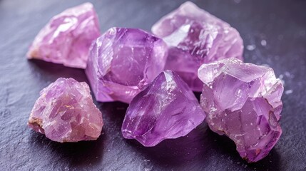 Fototapeta premium Rare gemstones and healing stones for commercial promotion Amethyst Rose Quartz