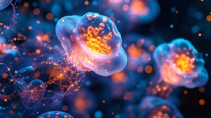 The inner world of oocytes illuminated, with DNA strands wrapping around them, showing how generational trauma transfers in vibrant yet solemn tones