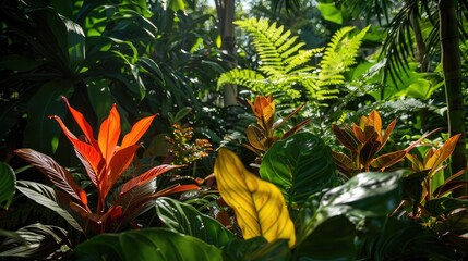Obraz premium Plant Diversity under Sunlight with Red Center