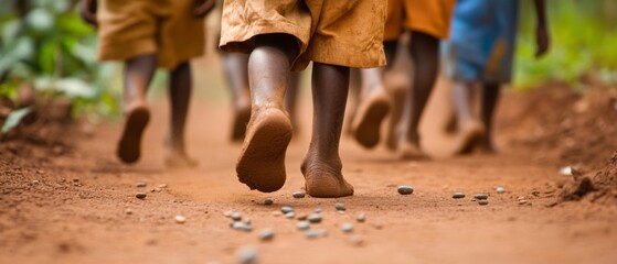 Young Children Walking on a Dirt Path