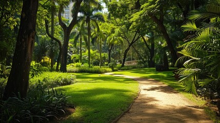 Fototapeta premium Park adorned with lovely natural foliage