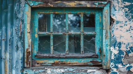 Old house s glass window in rectangular shape
