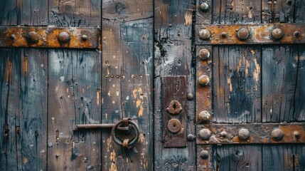 Old wooden door with rusty closed