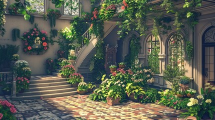 Obraz premium Ornamental plants flowers and building decor for aesthetics